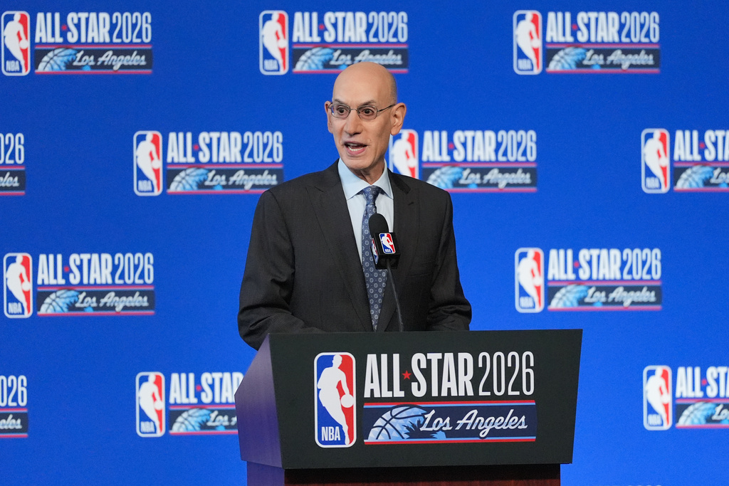 NBA commissioner Adam Silver speaks during a news conference at the NBA basketball All-Star weekend Saturday, Feb. 14, 2026, in Inglewood, Calif. (AP Photo/Jae C. Hong)