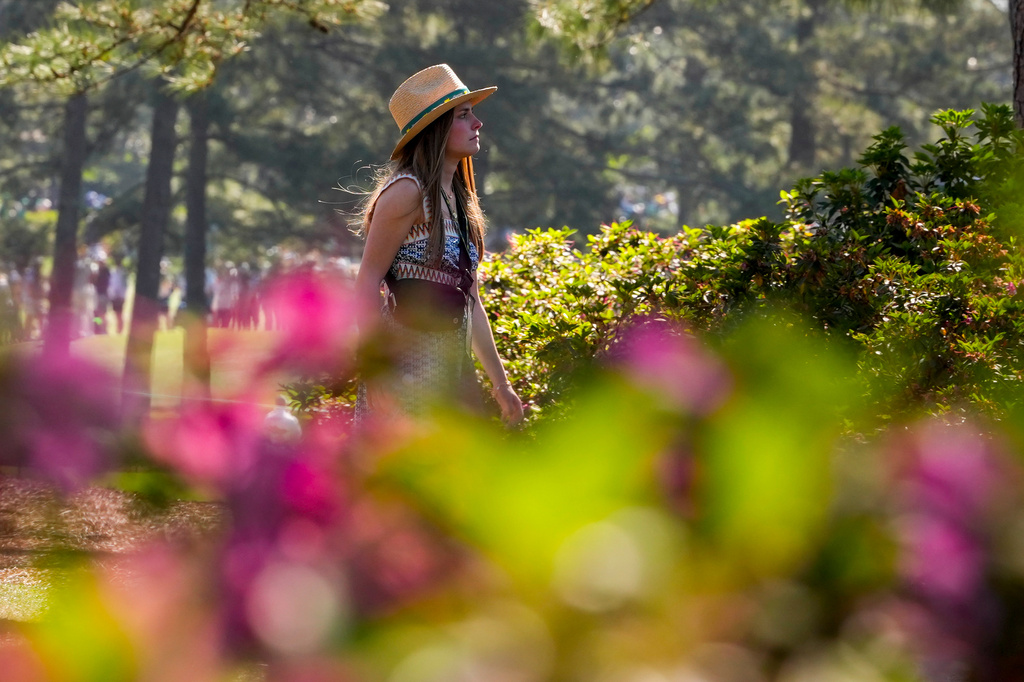 A patron walks on the 17th hole during the second round of the Masters golf tournament at the Augusta National Golf Club, Friday, April 10, 2026, in Augusta, Ga. (AP Photo/Matt Slocum)