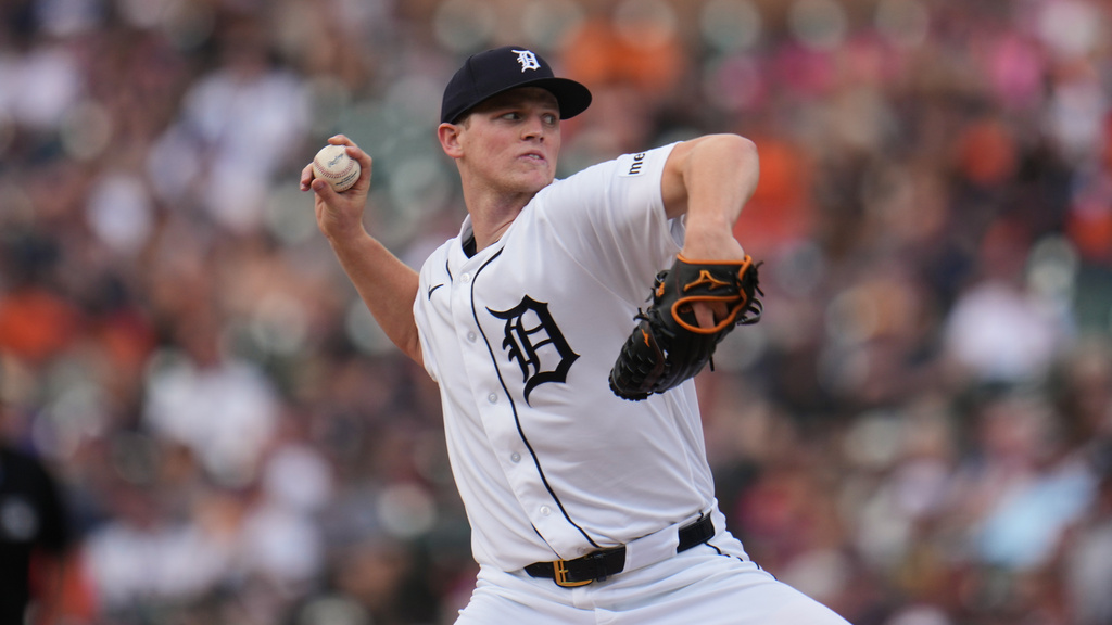 Detroit Tigers pitcher Troy Melton throws against the Chicago White Sox during the first inning of a baseball game Saturday, June 20, 2026, in Detroit. (AP Photo/Paul Sancya)