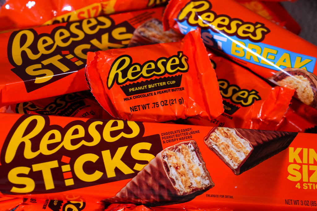 Reese's Candies are shown in Carmel, Ind., Wednesday, Feb. 18, 2026. (AP Photo/Michael Conroy)
