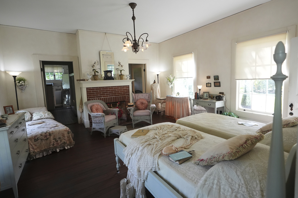 The bedroom of Thomas and Mina Edison at the Edison and Ford Winter Estates, Saturday, Aug. 9, 2025, in Fort Myers, Fla., which date from 1885, when Edison purchased the property to build a vacation home. (AP Photo/Lynne Sladky)