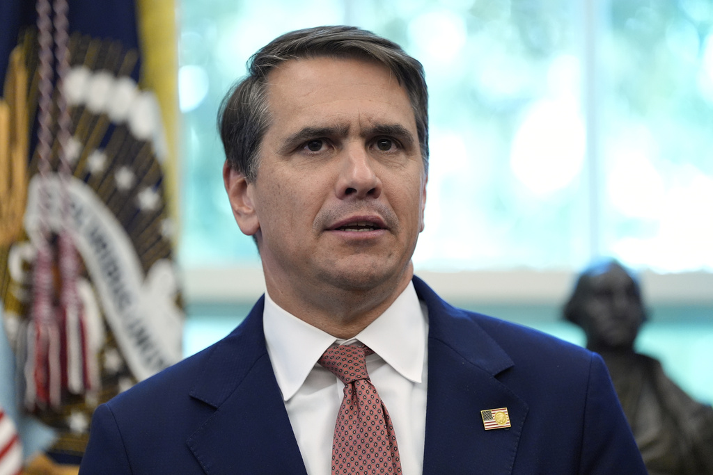 Deputy Attorney General Todd Blanche speaks during an event with President Donald Trump in the Oval Office of the White House, Monday, Sept. 15, 2025, in Washington. (AP Photo/Alex Brandon)