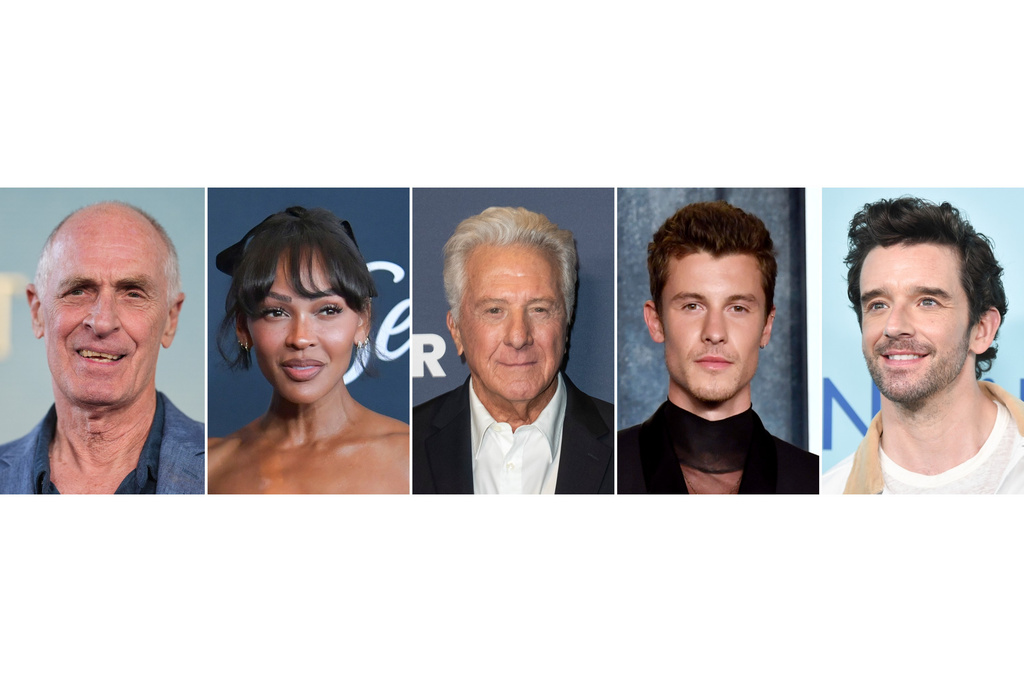 This combination of images show celebrities born on August 8, from left, Keith Carradine, Meagan Good, Dustin Hoffman, Shawn Mendes, and Michael Urie. (AP Photo)