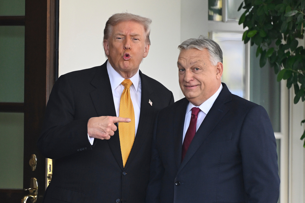 FILE - President Donald Trump, left, greets Hungary's Prime Minister Viktor Orban at the White House, Friday, Nov. 7, 2025, in Washington. (AP Photo/John McDonnell,File)