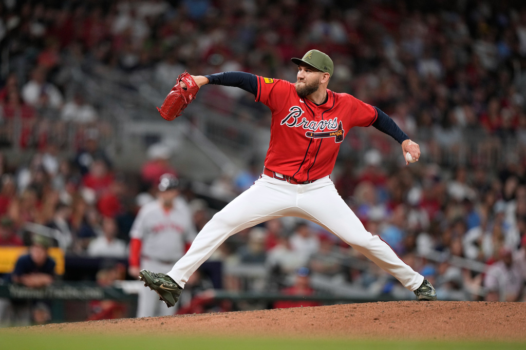 Atlanta Braves pitcher Dylan Lee (52) delivers in the sixth inning of a baseball game against the Boston Red Sox, Friday, May 15, 2026, in Atlanta. (AP Photo/Brynn Anderson)