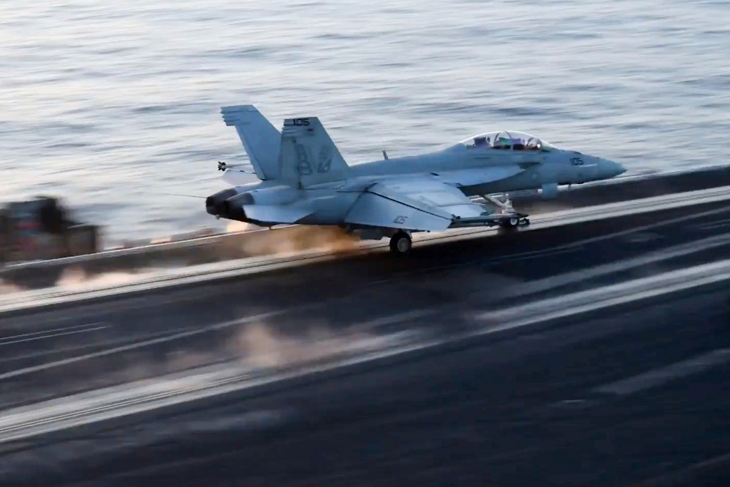 FILE - This image taken from video provided by the U.S. Navy shows an aircraft launching from the USS Harry S. Truman in the Red Sea before airstrikes in Sanaa, Yemen, March 15, 2025. (U.S. Navy via AP, File)