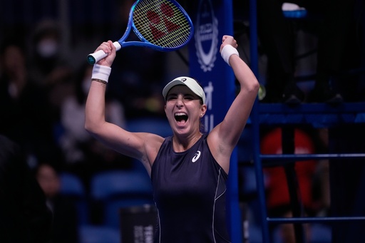 Switzerland's Belinda Bencic celebrates after winning against Czech Republic's Linda Noskova in the final match of the Pan Pacific Open women's tennis tournament at Ariake Coliseum, in Tokyo, Sunday, Oct. 26, 2025. (AP Photo/Louise Delmotte) Switzerland's Belinda Bencic celebrates after winning against Czech Republic's Linda Noskova in the final match of the Pan Pacific Open women's tennis tournament at Ariake Coliseum, in Tokyo, Sunday, Oct. 26, 2025. (AP Photo/Louise Delmotte)