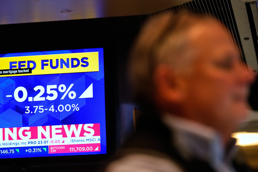 A TV displays news about the Federal Reserve as traders work on the floor at the New York Stock Exchange in New York, Wednesday, Oct. 29, 2025. (AP Photo/Seth Wenig) A TV displays news about the Federal Reserve as traders work on the floor at the New York Stock Exchange in New York, Wednesday, Oct. 29, 2025. (AP Photo/Seth Wenig)
