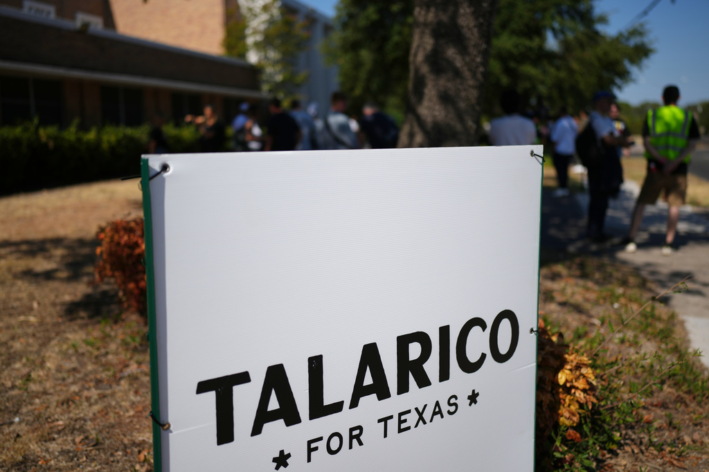 People arrive before Democratic U.S. Senate candidate Texas state Rep. James Talarico speaks at a food drive at the Frederick Douglass Human Services and Justice Center, Wednesday, Sept. 9, 2026, in Dallas. (AP Photo/Julia Demaree Nikhinson)