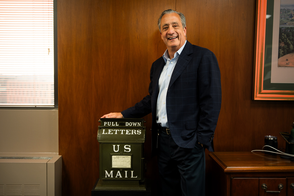 Postmaster General David Steiner poses for a photograph at the United States Postal Service headquarters, Thursday, Sept. 17, 2026, in Washington. (AP Photo/Mark Schiefelbein)