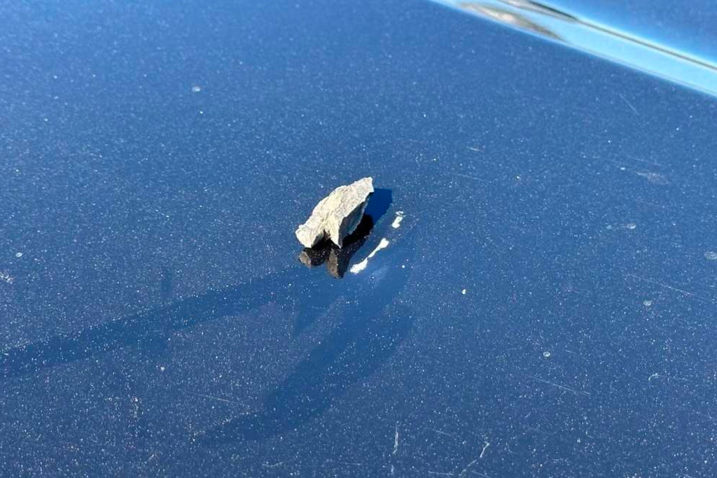 This photo provided by the California Highway Patrol shows shrapnel from live artillery that hit patrol vehicles during an Oct. 18, 2025, military celebration in San Diego. (California Highway Patrol via AP)