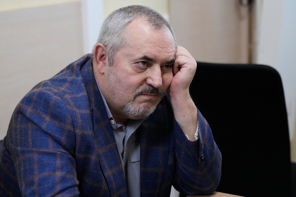 Russian politician Boris Nadezhdin, accused of displaying "extremist symbols," attends a court session in the town of Dolgoprudny outside Moscow, Russia, Friday, July 17, 2026. (AP Photo/Pavel Bednyakov)