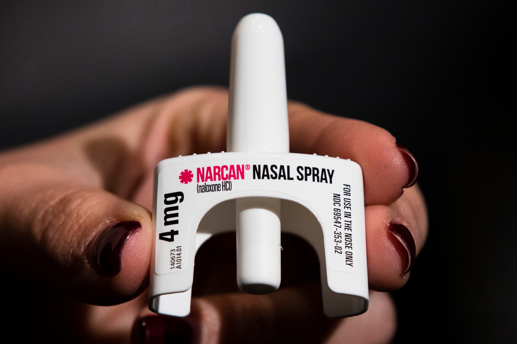 FILE - The overdose-reversal drug Narcan is displayed during training for employees of the Public Health Management Corporation (PHMC), Dec. 4, 2018, in Philadelphia. (AP Photo/Matt Rourke, File)