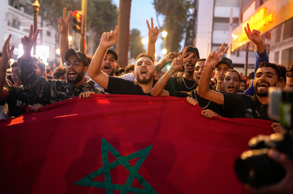 People protest against corruption and calling for healthcare and education reform, in Rabat, Morocco, Thursday, Oct. 2, 2025. (AP Photo/Mosa'ab Elshamy)