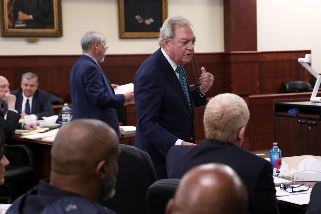 Defense attorney Dick Harpootlian and prosecuting attorney Creighton Waters attend a hearing for Alex Murdaugh, Friday, Aug. 14, 2026, at the Marc H. Westbrook Judicial Center in Lexington, S.C. (Tracy Glantz/Pool Photo via AP)