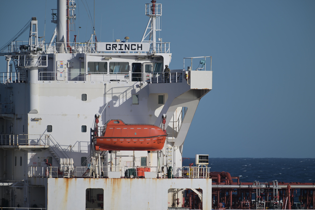 In this photo, provided by the French Army on Thursday, Jan 22, 2026, an oil tanker in the Mediterranean Sea that traveled from Russia, is pictured after being intercepted by France's Navy. (French Military via AP)
