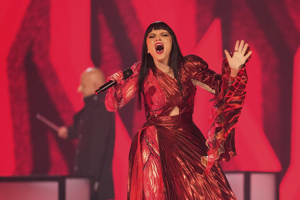 Shkodra Elektronike from Albania performs the song &quot;Zjerm&quot; during the dress rehearsal for the first semi-final of the 69th Eurovision Song Contest, in Basel, Switzerland, Monday, May 12, 2025. (AP Photo/Martin Meissner)