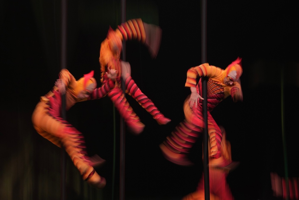 Acrobats from Cirque du Soleil rehearse for the show entitled 'Ovo' at The Royal Albert Hall, in London, Thursday, Jan. 8, 2026. (AP Photo/Kin Cheung)