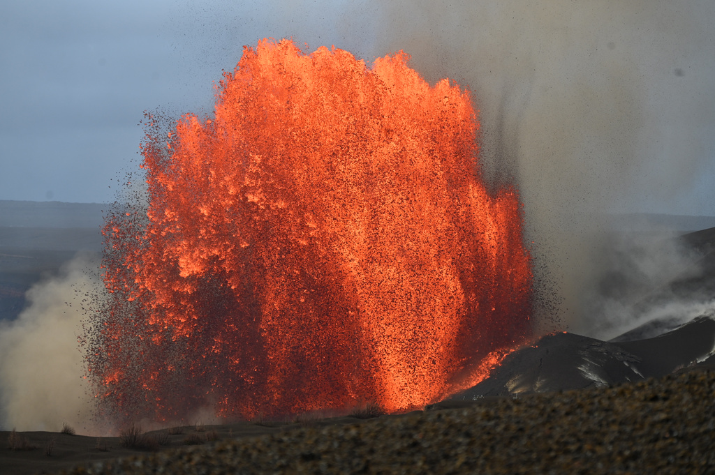 This image released by the United States Geological Survey shows lava fountains from Kīlauea volcano on Monday, June 1, 2026, in Hawaii. (L. Gallant/USGS via AP)
