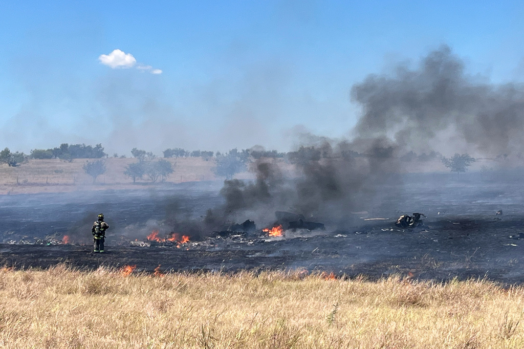 This photo provided by the Bell County Sheriff's Office shows the scene of an Army Apache helicopter crash Wednesday, Aug. 12, 2026, near Salado, Texas. (Cliff Coleman/Bell County Sherrif's Office via AP)