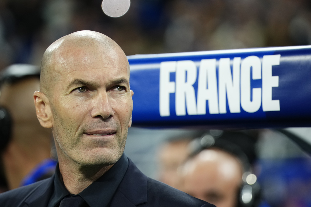 France's head coach Zinedine Zidane prepares for the start of the UEFA Nations League Group A soccer match between France and Italy in Saint-Denis near Paris, Friday, Oct. 2, 2026. (AP Photo/Teresa Suarez)