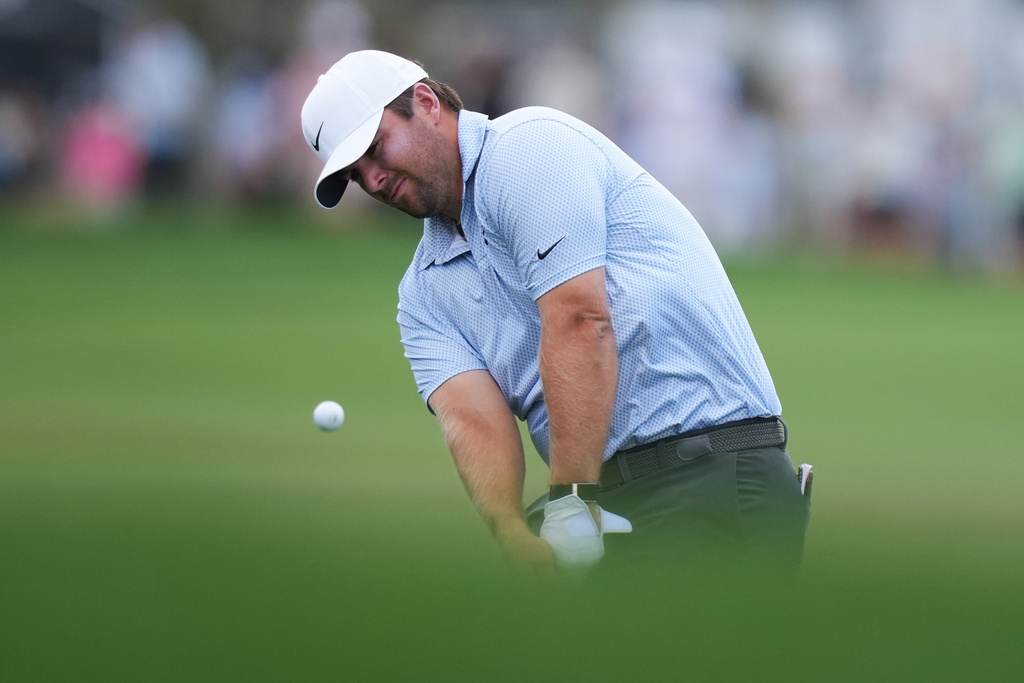 Chris Gotterup hits on the first hole during the third round of the Arnold Palmer Invitational at Bay Hill golf tournament Saturday, March 7, 2026, in Orlando, Fla. (AP Photo/Matt Slocum)