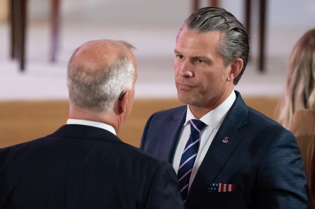 Defense Secretary Pete Hegseth arrives before an event to mark the launch of the America.gov website, Tuesday, Sept. 29, 2026, in Washington. (AP Photo/Mark Schiefelbein)