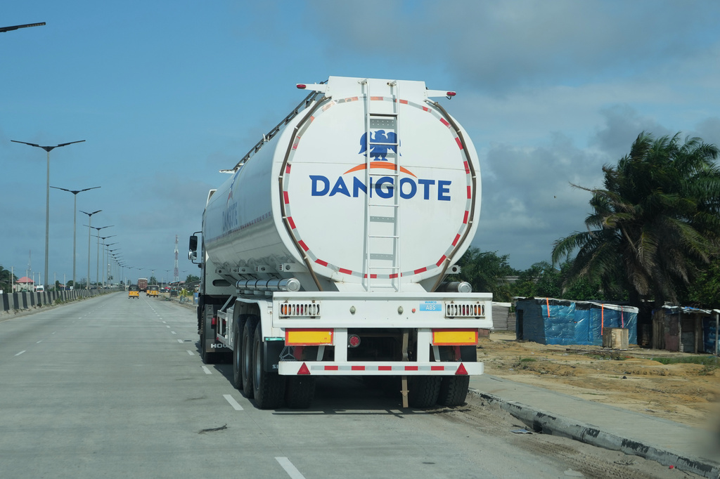 A Dangote fuel truck is parked near the Dangote Refinery in Lagos Nigeria, Wednesday, Sept. 16, 2026. (AP Photo/Sunday Alamba)