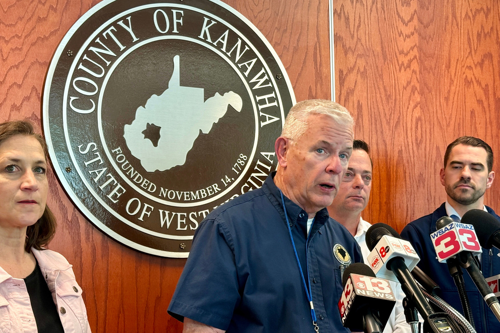 Kanawha County Commission Emergency Management Director C.W. Sigman speaks at a news conference Wednesday, April 22, 2026, in Charleston, W.Va. (AP Photo/John Raby)