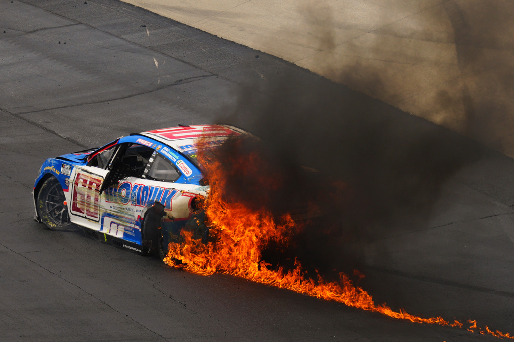 Ryan Preece crashes during the NASCAR All-Star auto race at Dover Motor Speedway, Sunday, May 17, 2026, in Dover, Del. (AP Photo/Derik Hamilton)