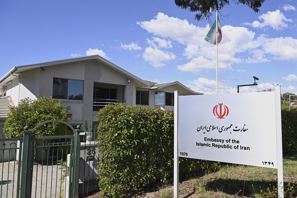 A general view of the Iranian Embassy in Canberra, Australia, Friday, Feb. 10, 2023. (Lukas Coch/AAP Image via AP)