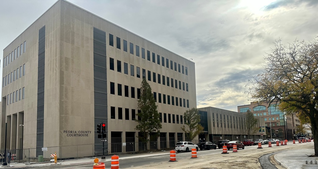 The Peoria County Courthouse in Peoria, Ill., shown on Friday, Oct. 17, 2025. (AP Photo/John O'Connor)