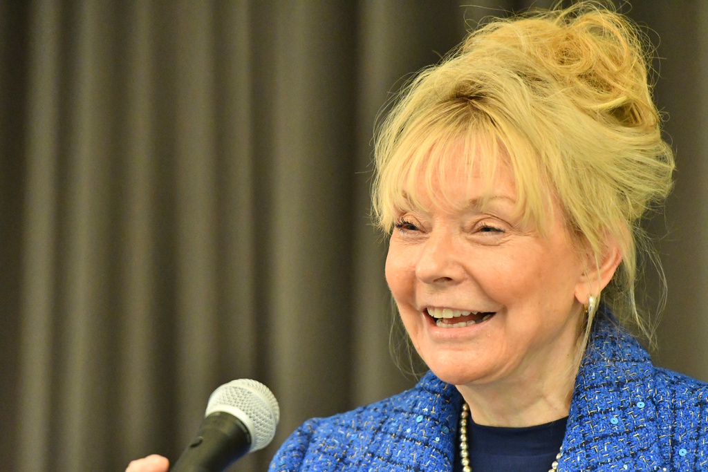 Christine Donohue, a Pennsylvania Supreme Court justice running for another term, speaks to the crowd at a Lancaster County Democratic Party event, Oct. 29, 2025, in Lancaster, Pa. (AP Photo/Marc Levy)