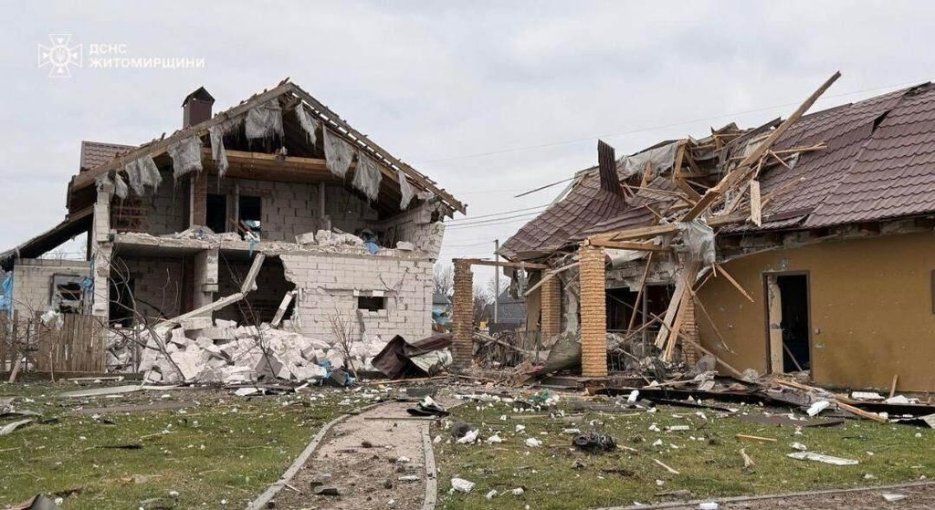 In this photo provided by the Ukrainian Emergency Service on Tuesday, Dec. 23, 2025, a residential house is seen damaged after a Russian strike in Zhytomyr region, Ukraine. (Ukrainian Emergency Service via AP)