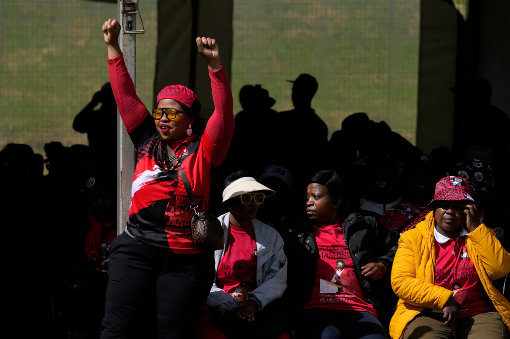 Members of trade unions take part in a May Day rally in Tsakane, east of Johannesburg, South Africa, Friday, May 1, 2026. (AP Photo/Themba Hadebe)
