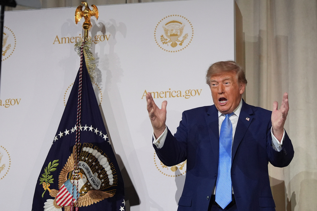 President Donald Trump gesturing as he speaks at the Andrew W. Mellon Auditorium, Tuesday, Sept. 29, 2026, in Washington. (AP Photo/Alex Brandon)