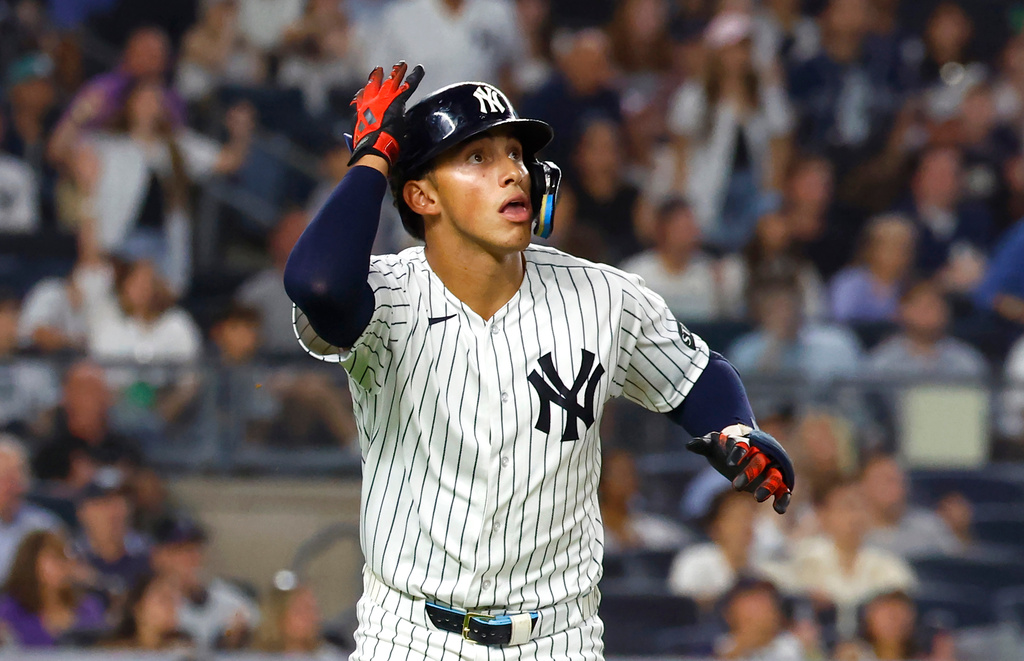 New York Yankees' George Lombard Jr. runs the bases after hitting a home run against the Colorado Rockies during the third inning of a baseball game, Wednesday, Sept. 9, 2026, in New York. (AP Photo/Noah K. Murray)