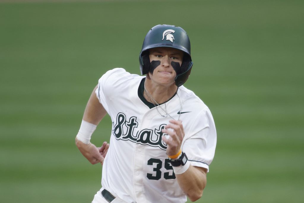 FILE - Michigan State's Randy Seymour runs during an NCAA baseball game, April 22, 2025, in East Lansing, Mich. (AP Photo/Al Goldis, File)