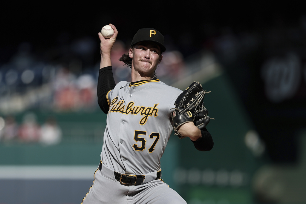Pittsburgh Pirates pitcher Bubba Chandler throws during the first inning of a baseball game against the Washington Nationals, Saturday, Sept. 13, 2025, in Washington. (AP Photo/Terrance Williams)