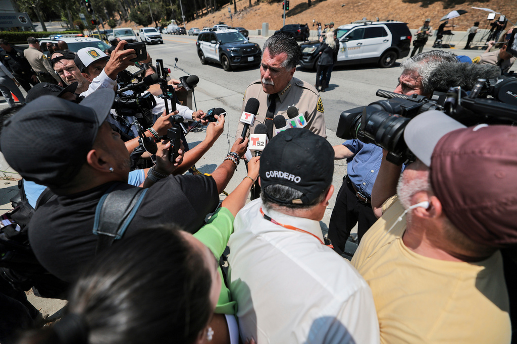 FILE - Los Angeles County Sheriff Robert Luna holds a news conference after three members of the department were killed in an explosion at a training facility July 18, 2025, in Los Angeles. (AP Photo/Etienne Laurent, File)