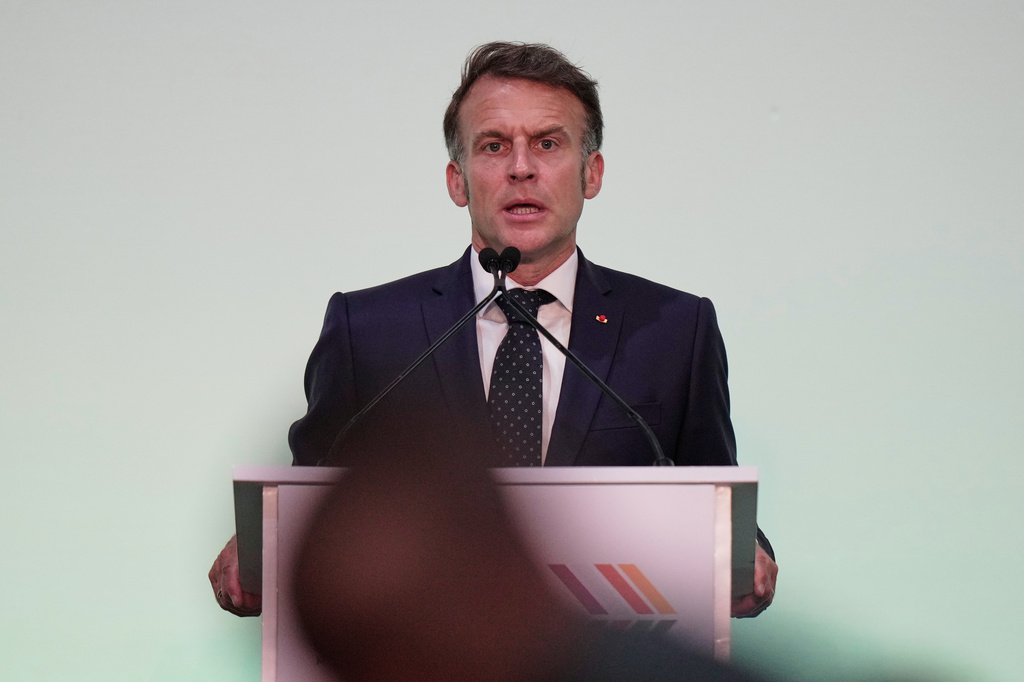France's President Emmanuel Macron delivers a speech during the Africa Forward Summit at the Kenyatta International Convention Centre in Nairobi, Kenya, Tuesday, May 12, 2026. (AP Photo/Brian Inganga)