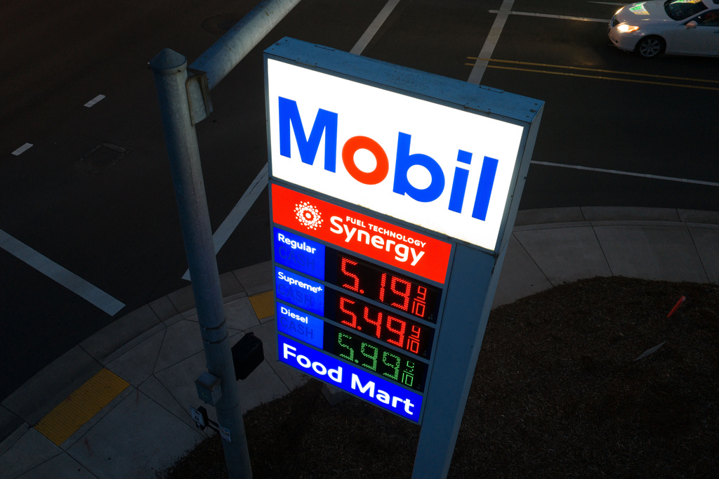 FILE - A sign shows the price of regular gasoline at $5.19 per gallon at a Mobil gas station, April 29, 2026, in Portland, Ore. (AP Photo/Jenny Kane, File)