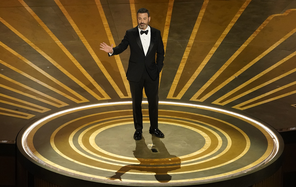 FILE - Host Jimmy Kimmel speaks at the Oscars on March 12, 2023, in Los Angeles. (AP Photo/Chris Pizzello, File)