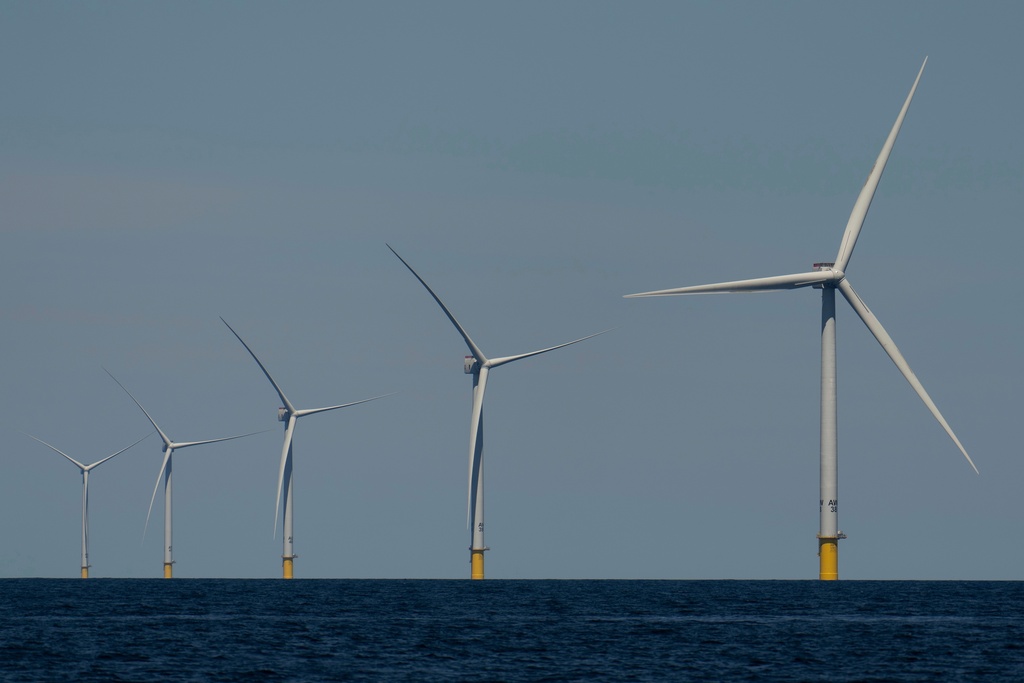 FILE - Wind turbines operate at Vineyard Wind 1 offshore wind farm off the coast of Massachusetts, July 19, 2025. (AP Photo/Carolyn Kaster, File)