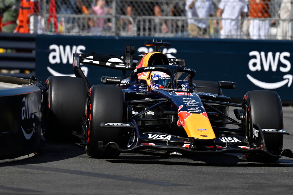 Red Bull driver Max Verstappen of the Netherlands steers his car during the qualifying session for the Monaco F1 Grand Prix, at the Monaco racetrack, Saturday, June 6, 2026. (AP Photo/Philippe Magoni)
