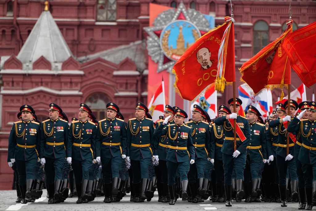 Russian servicemen attend the Victory Day military parade in Moscow, on Saturday, May 9, 2026, during celebrations of the 81st anniversary of the Soviet Union's victory over Nazi Germany during World War II. (AP Photo/Alexander Zemlianichenko, Pool)
