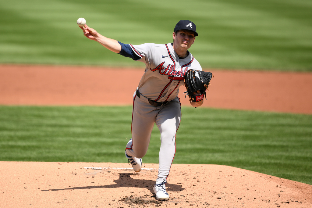 Atlanta Braves starting pitcher JR Ritchie (60) throws during the second inning of a baseball game against the Washington Nationals, Thursday, April 23, 2026, in Washington. (AP Photo/Nick Wass)
