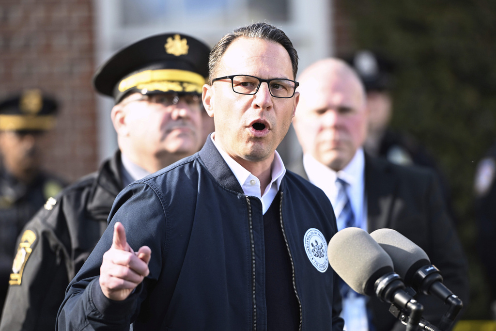 FILE - Pennsylvania Gov. Josh Shapiro speaks during a news conference at the governor's official residence about a suspected arson fire that forced him, his family and guests to flee in the middle of the night on the Jewish holiday of Passover, April 13, 2025, in Harrisburg, Pa. (AP Photo/Marc Levy, File)