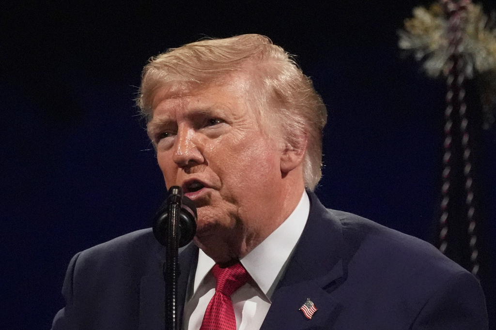 President Donald Trump speaks during Salute to America, an Independence Day event honoring the nation's 250th anniversary, Saturday, July 4, 2026, on the National Mall in Washington. (AP Photo/Mark Schiefelbein)