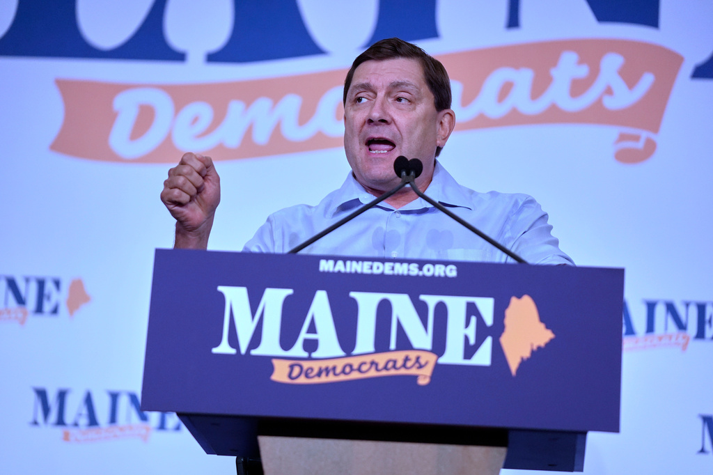 Troy Jackson, Democratic candidate for U.S. Senate, speaks at the Maine Democratic Nominating Convention, Saturday, July 25, 2026, in Bangor, Maine. (AP Photo/Robert F. Bukaty)